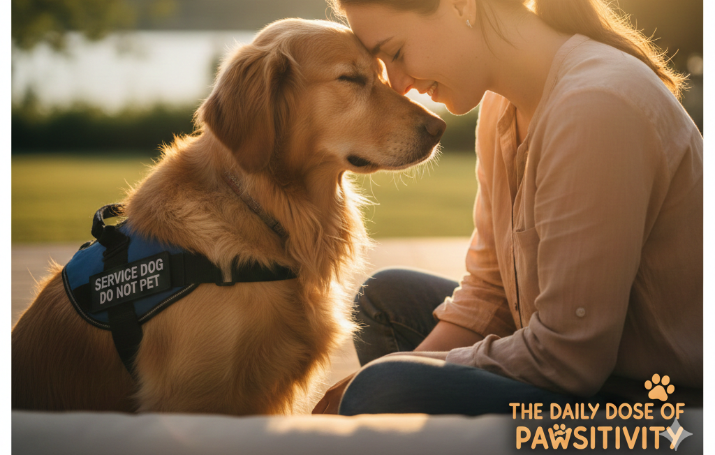 Gemini_Generated_Image_h16ywnh16ywnh16y service dog providing emotional healing and comfort to a veteran or first responder during trauma recovery through calm companionship and trained support