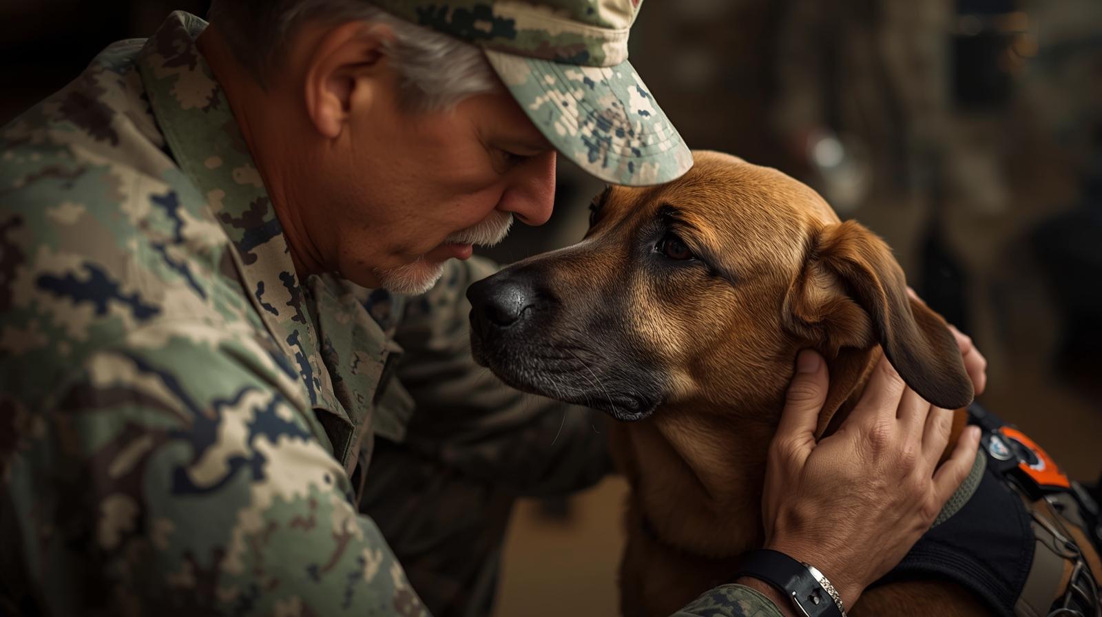 Service Dogs for PTSD Recovery_ How Trained Dogs Help Veterans and First Responders Heal (1) ptsd support dog providing grounding assistance to a veteran during recovery